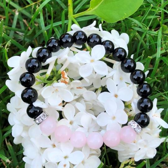 Minerální náramek onyx, růženín - ELEGANCE